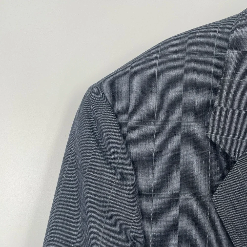 Hart Schaffner & Marx Men's Gray Plaid Pinstripe Notched Lapel Blazer Sport Coat